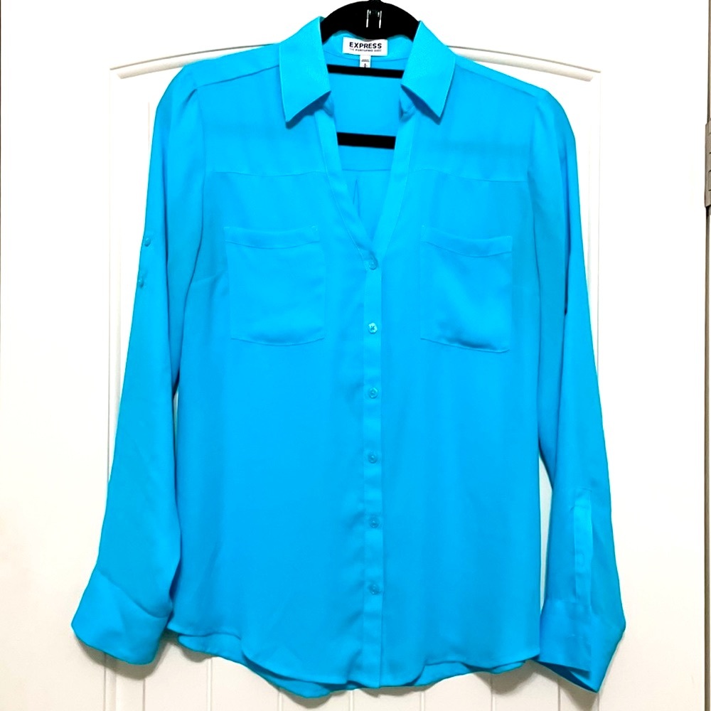 Express Portofino Light Blue Button-Up Shirt Roll Tab Sleeve S - Picture 2 of 4